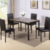 5 Piece Dinning Set With Faux Marble Top, Table & 4 Chairs - Black - Image 2