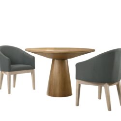 Jasper - 3 Piece Round Dining Table With Gray Barrel Chairs (Set of 3) - Driftwood Finish