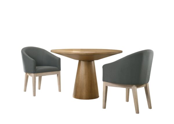 Jasper - 3 Piece Round Dining Table With Gray Barrel Chairs (Set of 3) - Driftwood Finish