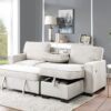 Estelle - Fabric Reversible Sleeper Sectional With Storage Chaise Drop-Down Table 2 Cup Holders And 2 USB Ports - Beige - Image 5