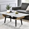 Landon - Coffee Table With Glass Marble Texture Top And Bent Wood Design - White - Image 4