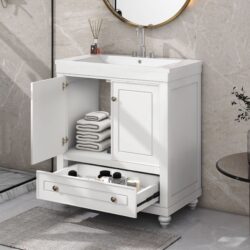 Bathroom Vanity With Sink, Combo, Cabinet With Doors And Drawer, Solid Frame And MDF Board - White