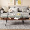 Rectangle Coffee Table, Tempered Glass Tabletop With Metal Legs, Modern Table For Living Room, Transparent Glass - Dark Brown - Image 2