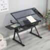Adjustable Tempered Glass Drafting Printing Table With Chair - Black - Image 4