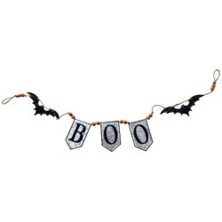 Iron Boo Banner With Bats, For Halloween Holiday Decor - Black / Gray / Orange
