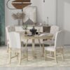 5 Piece Retro Functional Dining Set, Round Table With Leaf And 4 Upholstered Chairs For Dining Room And Living Room - Natural - Image 4