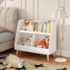 Kids Bookshelf And Toy Organizer, 5 Cubbies Wooden Open Bookcase, 2-Tier Baby Storage Display Organizer With Legs, Free Standing For Playing Room, Bedroom, Nursery, Classroom - White - Image 3