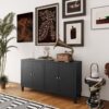 Accent Cabinet 4 Door Wooden Cabinet Sideboard Buffet Server Cabinet Storage Cabinet, For Living Room, Entryway, Hallway, Office, Kitchen And Dining Room - Matte Black - Image 5