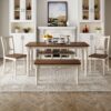 6 Piece Dining Set Classic Wooden Table And 4 Chairs With Bench For Kitchen Dining Room - Brown / Cottage White - Image 2