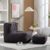 Fluffy Bean Bag Chair, Comfortable Bean Bag For Adults And Children, Super Soft Lazy Sofa Chair With Memory Foam And Ottoman, Indoor Modern Focus Bean Bag Chair For Living Room, Bedroom, Apartment - Black - Image 5