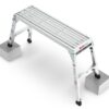 Aluminum Work Platform Large Size Step Stool Folding Portable Work Bench 40" Width Telescopic Feet Height Adjustable - Gray - Image 4