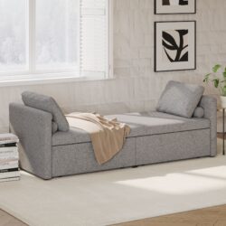 Modern Upholstered Chaise Lounger Daybed Small Single Daybed With 2 Drawers, No Mattress Needed, Perfect For Living Rooms & Home Office, Linen Fabric - Gray