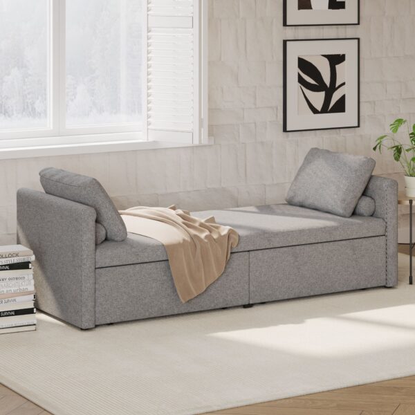 Modern Upholstered Chaise Lounger Daybed Small Single Daybed With 2 Drawers, No Mattress Needed, Perfect For Living Rooms & Home Office, Linen Fabric - Gray