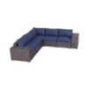 Rattan Wicker 4 Person Seating Group With Cushions Stylish & Comfortable Outdoor Lounge Set - Brown / Navy Blue - Image 3