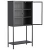 Heavy Duty Metal Storage Cabinet, Sideboards & Buffet, Display Storage Cabinet With Glass Doors And 2 Adjustable Shelves, Tall Bookcase Modern Bookshelf Cabinet For Home Office, Living Room - Black - Image 13