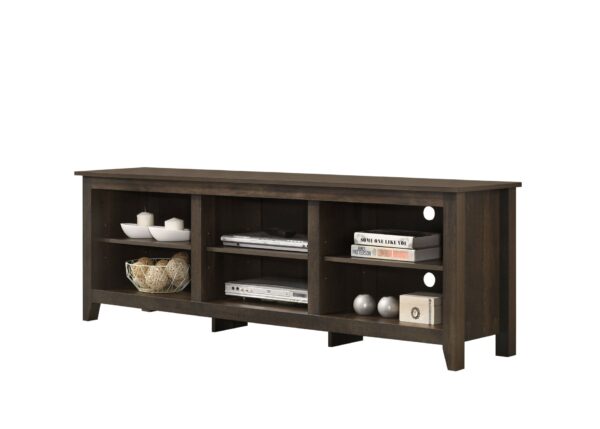 Benito - Wide TV Stand With Open Shelves And Cable Management - Dark Dusty Brown