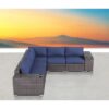 Rattan Wicker 4 Person Seating Group With Cushions Stylish & Comfortable Outdoor Lounge Set - Brown / Navy Blue - Image 6