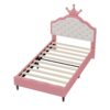 Twin Size Lovely Crown Fantasy Leather Princess Bed With Tufted Headboard - Pink / Cream - Image 4