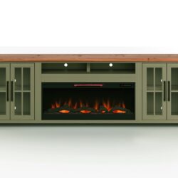 Vineyard - 97" Fireplace TV Stand Console For TVs Up To 100" - Sage Green And Fruitwood Finish