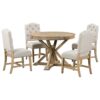 Functional Furniture Retro Style Dining Table Set With Extendable Table And 4 Upholstered Chairs For Dining Room And Living Room - Natural Wash - Image 9