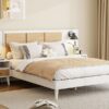 Queen Size Bed Frame With 2 Nightstands Elegant Design With Lamps - White - Image 13