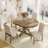 Functional Furniture Retro Style Dining Table Set With Extendable Table And 4 Upholstered Chairs For Dining Room And Living Room - Natural Wash - Image 3