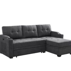 Mabel - Woven Fabric Sleeper Sectional With Cupholder, USB Charging Port nd Pocket - Dark Gray