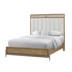 King Upholstered And Strap Panel Bed - Light Brown