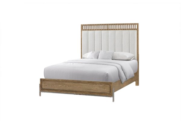 King Upholstered And Strap Panel Bed - Light Brown