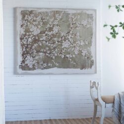 Large Cherry Blossom Canvas Art Print, Home Decor Accent Piece - Gray / White Matte