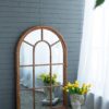 Large Arched Accent Mirror With Frame With Decorative Window Look Classic Architecture Style Solid Fir Wood Interior Decor - Brown - Image 4