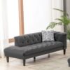 Mary - Velvet Tufted Chaise With 1 Accent Pillow - Dark Gray - Image 4