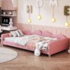 Twin Size Upholstered Daybed, Sherpa Fabric Sofabed With Cloud-Shaped Backrest, No Box - Spring Needed - Pink - Image 6