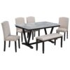 6 Piece Dining Table Modern Style With 4 Chairs & 1 Bench, Table With Marbled Veneers Tabletop And V-Shaped Table Legs - White - Image 9