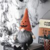 Sitting Gnome With Knit Hat, For Halloween Decor - Black / Orange / White - Image 6