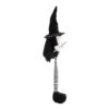 Sitting Gnome With Broomstick & Long Legs, For Halloween Decor - Black White - Image 5
