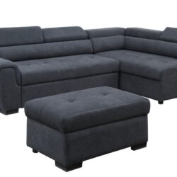 Haris - Fabric Sleeper Sofa Sectional With Adjustable Headrest And Storage Ottoman - Dark Gray