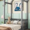 Twin House-Shaped Roof Headboard Floor Bed, (Without Slats) - Gray - Image 3