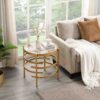21.65" Modern High-End Charm: Pandora Sintered Stone End Table, Small Coffee Table - Gold - Image 3