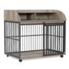 44'' Heavy Duty Large Dog Crate Furniture For Large Medium Dog With Lockable Wheels, Wooden Dog Crate Dog Kennel, End Table Crate With Double Layer Storage - Gray - Image 9