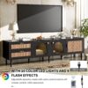 Rattan TV Stand With 3 Cabinets & 2 Drawers, Rattan-Inspired Media Console Table For Tvs Up To 80'', LED Light Entertainment Center, TV Cabinet For Living Room - Black - Image 5