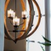 9 Light Globe Chandelier, Wood Chandelier Hanging Light Fixture With Adjustable Chain For Kitchen, Bulb Not Included - Brown - Image 11