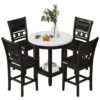 5 Piece Counter Height Dining Round Table Set With One Faux Marble Top Dining Table And Four Pu-Leather Chairs - Dark Espresso - Image 9