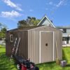 8Ft x 10Ft Outdoor Metal Storage Shed With Metal Floor Base, With Window - Gray - Image 7