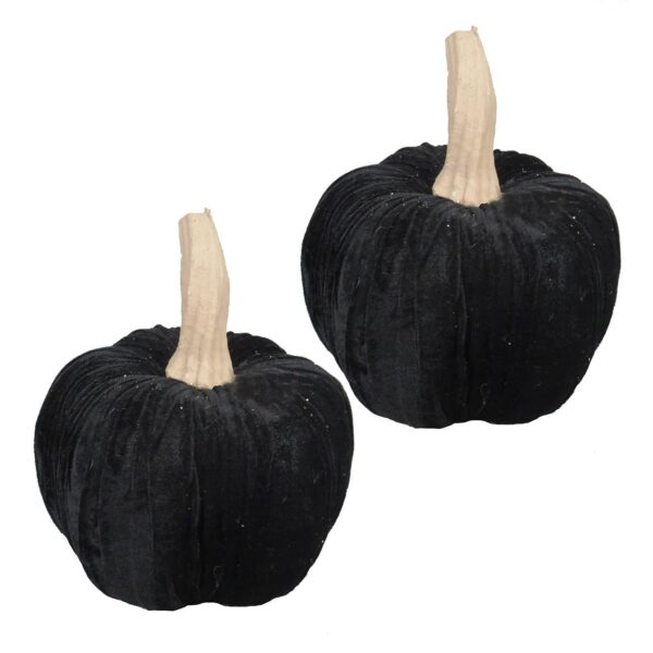 Velvet Pumpkin Large, For Holiday Halloween Decor (Set of 2) - Black