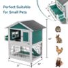 2 Story Wooden Rabbit Hutch Outdoor Indoor Bunny Cage Pull Out Tray, Waterproof Roof - Green - Image 2