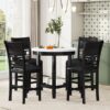 5 Piece Counter Height Dining Round Table Set With One Faux Marble Top Dining Table And Four Pu-Leather Chairs - Dark Espresso - Image 15