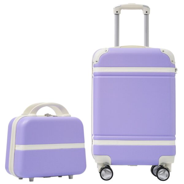 20" Hardside Luggage With Cosmetic Case, 2 Piece Lightweight Suitcase Set With Spinner Wheels, Carry On Vintage Luggage - Purple