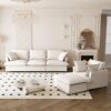 3 Piece Living Room Set Modular Sectional Couch Upholstered 3 Seater Sofa & 2 Armchairs 5 Seat - Beige - Image 5