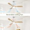 Ceiling Fan With Dimmable LED Light 6 Speed Remote 3 Wood Blade Reversible DC Motor For Bedroom - Brushed Nickel - Image 2